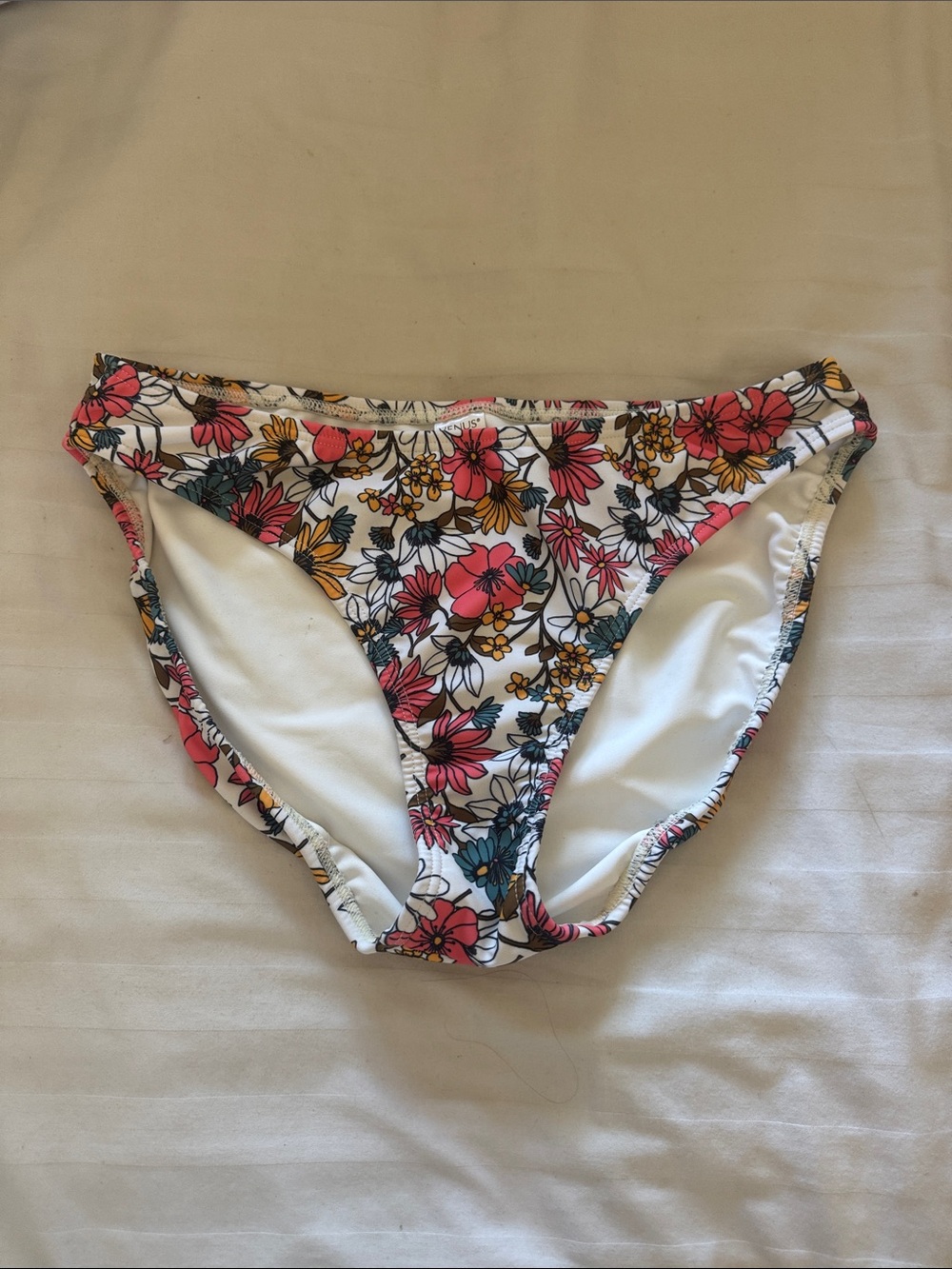 Venus Floral Bikini Bottoms - White Base w/ Pink, Yellow & Teal Flowers size 10